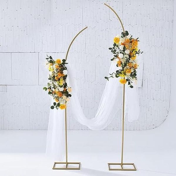 Decoración de fiesta Metal Arch Telón de fondo Conjunto de 2 Top curvo de oro para ceremonia Cumpleaños Aniversario Floral