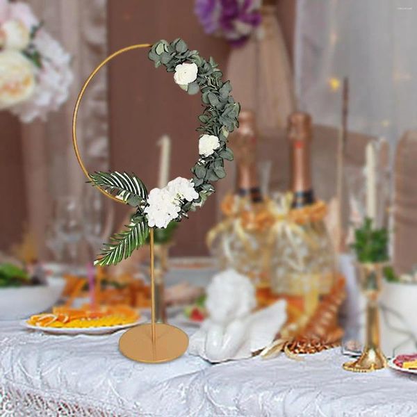 Décoration de fête Cerceau floral en métal Pièce maîtresse portable avec couronne de base Support de fleurs bricolage pour mariage Festival de Noël Décor de table