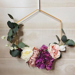 Décoration de fête cerceau floral en métal avec base en bois pour centre de table de mariage guirlande de fleurs guirlande décor à la maison fournitures de bricolage