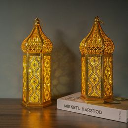 Decoración de fiesta Metal LED linterna luz Eid Mubarak noche para el hogar Islam musulmán Ramadán adornos boda cumpleaños 230510