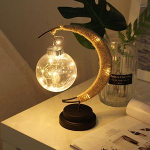 Party Decoration Metal Led Moon Lights With Shiny Lamp Ball Takraw Handmade Natural Linen slinger Night Ramadan Country Wedding