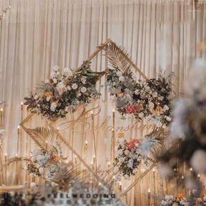 Support d'arc de mariage en métal, décoration de fête, cadre de fleur géométrique doré, Kit de ballons de fond Floral, toile de fond en diamant 280p