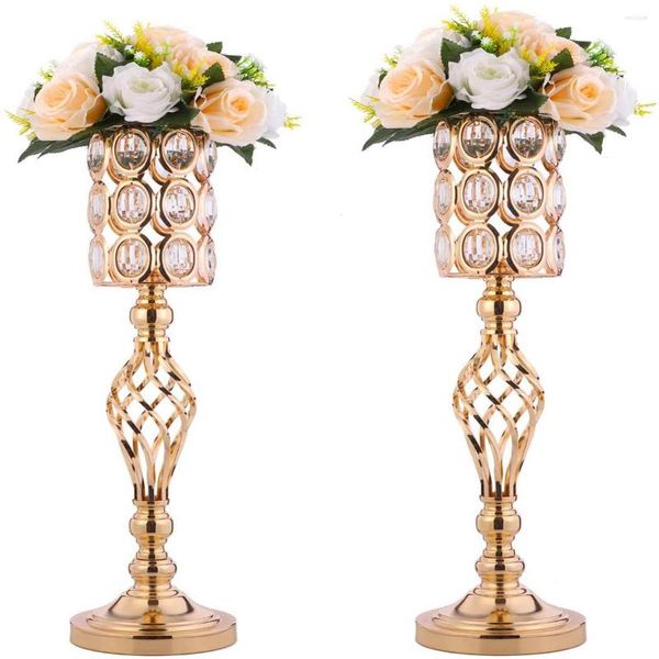 Décoration de fête Métal Mariage Flowerstand Cristal Trompette Vase Table Pièce Maîtresse Décorative Arrangement De Fleurs Artificielles Stand Center