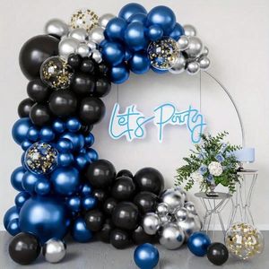 Party Decoration Metallic Blue and Black Balloon Arch Garland Kit-Silvery Golden Parning for Birthday Gender Reveal