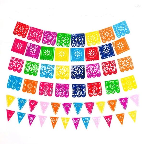 Decoración de fiesta Piñata mexicana temática carnaval tirar bandera Día de los muertos colorido ahuecado banderines suministros de guirnalda