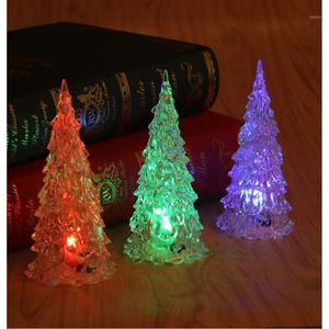 Feestdecoratie mini acryl kerstboom met kleur veranderende ledlichten batterij bediende flitsende lichtgevende nachtlamptafel decor