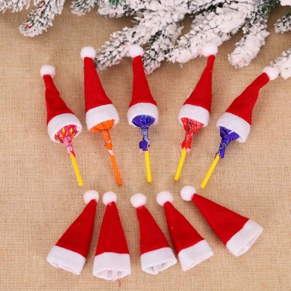 Décoration de fête Mini chapeau de Noël porte-vaisselle sac couteau fourchette ensemble couverture de poche bouteille de vin chapeau de Noël pour la décoration de Noël joyeux FY3969