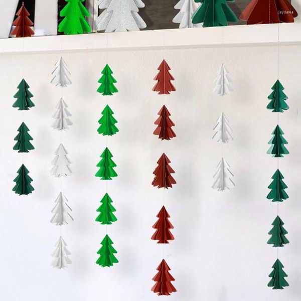 Decoración de fiesta Mini árbol de Navidad cuerda de papel tirar flor colgante bandera pared para Navidad Fondo de Navidad Dec