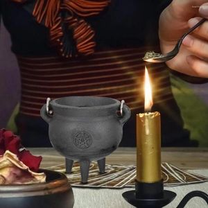 Décoration de fête Mini Witch Pot Portable résistant à la chaleur Halloween avec chaudron en fonte de couvercle pour brûler d'encens