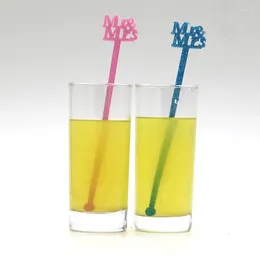 Décoration de fête Style de couleur mixte acrylique boisson remuer bâtons "Mr Mrs" mariage/anniversaire même fournitures avec