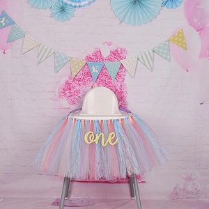 Decoración de fiesta Silla alta de encaje multicolor Tutu Falda Bebé Cumpleaños Niños y niñas Favor Suministros Azul