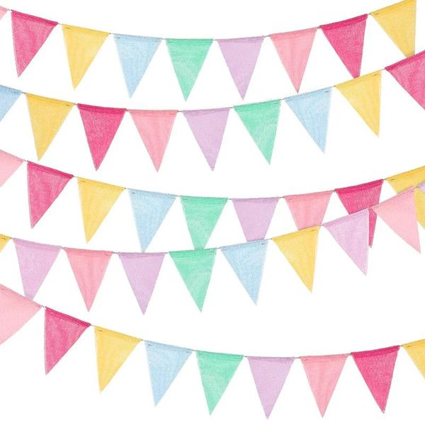 Décoration de fête Toile de jute multicolore Bunting Bannière Tissu Pastel Triangle Drapeau Guirlande Pour Anniversaire Graduation Mariée Suspendue