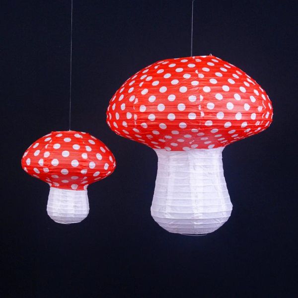 Décoration de fête lanternes en papier champignon suspendues, ornement 3D, toile de fond pour décor d'anniversaire sur le thème de la forêt, de la Jungle et du pays des merveilles