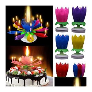 Fête Décoration Musicale Anniversaire Bougie Magique Fleur De Lotus Bougies Blossom Rotation Spin 14 Petit Gâteau Topper Enfants Baguettes H Dhqp2