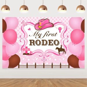 Feestdecoratie Mijn eerste Rodeo 1e verjaardag Decor voor meisjes Westerse Cowgirl Achtergrondbenodigdheden Pograph Achtergrond Roze