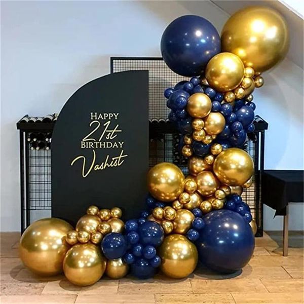 Decoración de fiesta Globos azul marino Arco Garland Kit Chrome Gold para boda Graduación Cumpleaños Decoración de año de Navidad