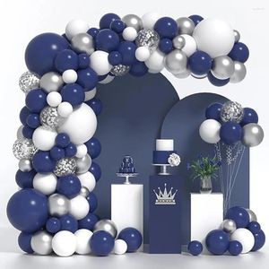 Feestdecoratie marineblauwe ballonnen Garland Arch Kit Wit zilveren confetti latex ballon afgestudeerd bruiloft Kinderen Verjaardag Baby Shower Decor