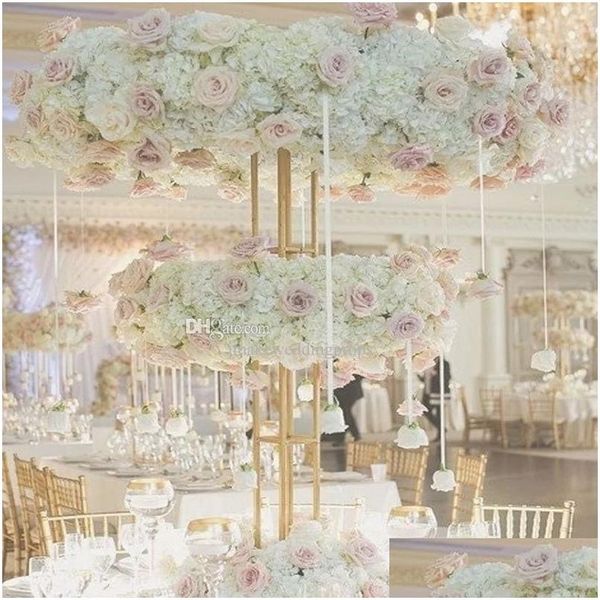 Décoration de fête Nouveau 5 pieds Double Rings Tall Table Arc Centres de table métalliques Cadre de mariage Mariage Centraire de fleur de fleur Home Crafts Dhcvx