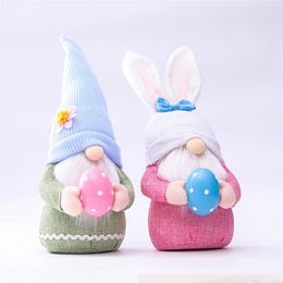 Feestdecoratie nieuwe paasroze oren geruite bunny gnome poppen elf pop ornament home decoratie -items