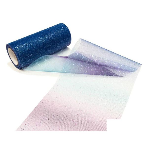 Décoration de fête New Festive 10 Yard / Roll Rainbow Glitter Tle Roll Sequin Crystal Organza Sheer Fabric Diy Craft Gift Tutu Jupe Hom Dhhxy