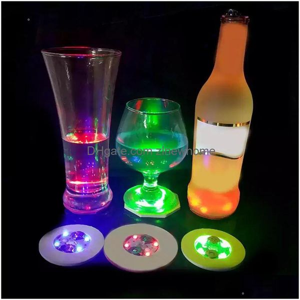 Décoration de fête Nouveau Led Lumious Bouteille Autocollants Dessous De Verre Alimenté Par Batterie Tasse De Boisson Mat Decels Festival Discothèque Bar Vase Drop Deli Dh2Bu