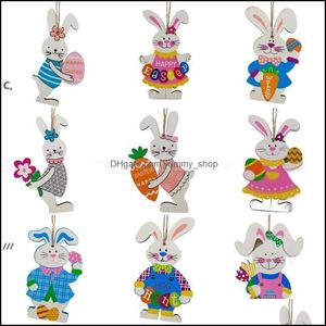 Décoration de fête Newparty Pâques en bois suspendu ornements de lapin étiquettes sur le thème du lapin pour décoration d'arbre mural à domicile