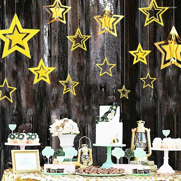 Décoration de fête Nice Gold Hollow Star Paper Garlands Banner suspendu pour le mariage décor de Noël pour enfants Supplies Baby Shower