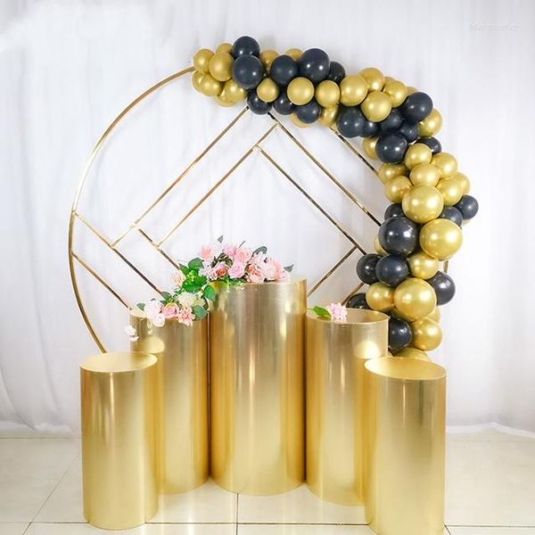 Décoration de fête sans cercle) 5 pièces/ensemble) colonnes de piédestal en métal de mariage gâteaux décor de douche de bébé socles en or cylindre représente la toile de fond 2047