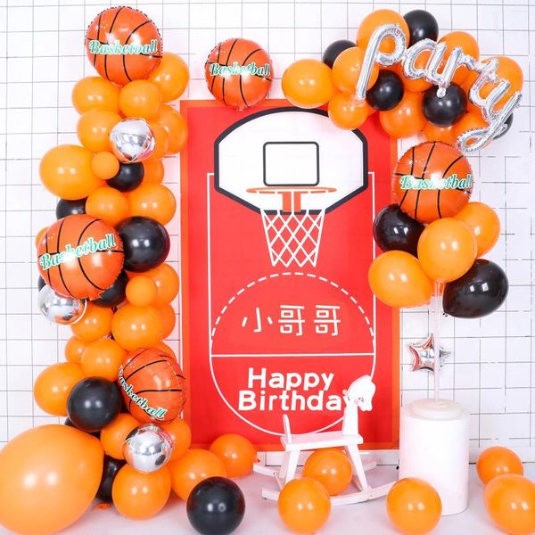 Decoración de fiestas Nada más que neta Baloncesto Tema de baloncesto Arch Kit Orange and Black Foil Látex Boy Cumpleaños Decoración