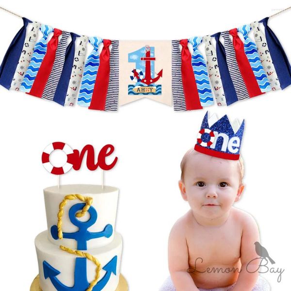 Party Decoration Ocean Thème Premier bébé anniversaire chaise haute bannière Dining Pull Flag Flags Supplies Happy Line
