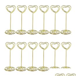 Decoración de fiesta Omz 12 unids Forma de corazón dorado Po Soportes Soportes de números de mesa Clips de menú de papel para bodas Entrega de gotas DHVWD