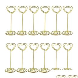 Decoración de fiestas OMZ 12pcs Golden Heart Shape Po Po Po Sports Topes de mesa Clips de menú de papel para bodas Entrega de caída Dhje8