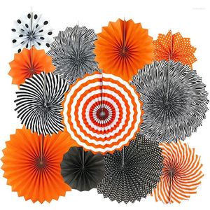 Decoración de fiesta, naranja, negro, blanco, decoraciones de Halloween, abanicos de papel colgantes, pompón, flores, guirnalda de borlas de tejido para decoración de carnavales
