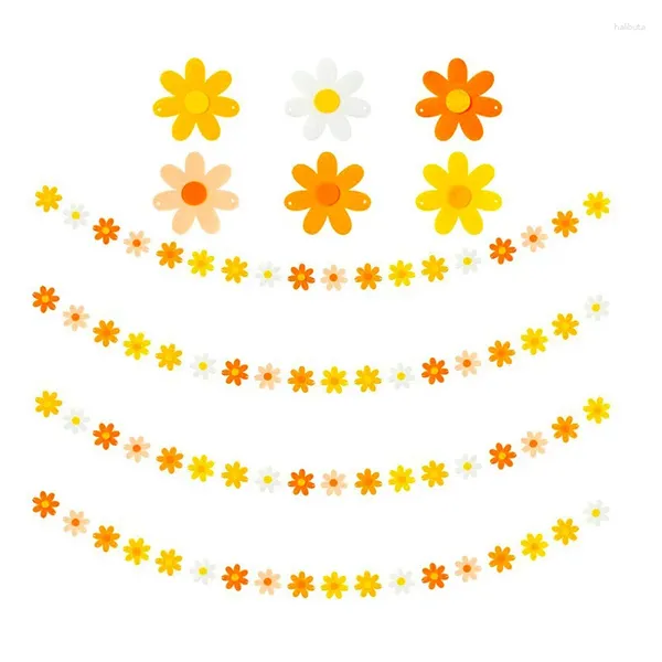 Décoration de fête Orange Jaune Marguerite Boho Guirlande De Fleurs Feutre Vignes Artificielles Bannière Hippie Merci Donner Automne Streamer Décor