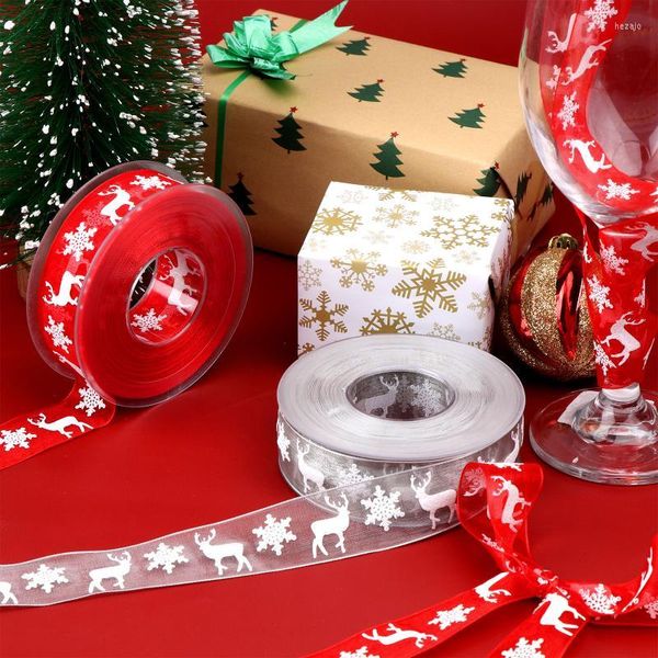 Cinta de Organza para decoración de fiestas, 2 rollos, rojo, gris, Navidad, cinta para envolver, fiesta, fiesta