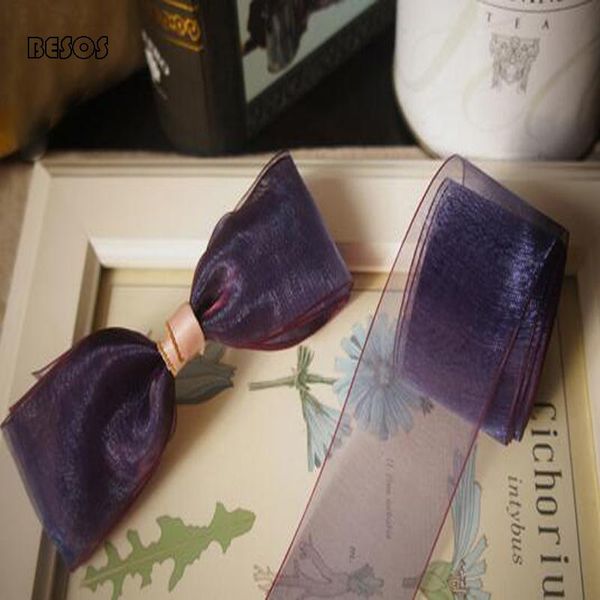 Decoración de fiesta Organza Cinta Uva Púrpura Rojo Overlock Voile Año Caja de regalo Bolsa Ramo Horquilla Embalaje B264D
