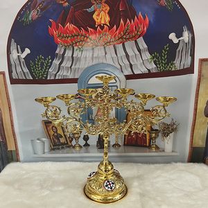 Partijdecoratie Orthodox Cross Gold Holder Christian Catholic Votive Candlestick Church Levers 230221