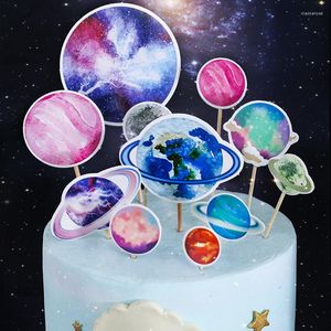 Party Decoration Outer Space Cupcake Topper Planet Birthday Cake Decorations Rocket Decor Spaceship Themed Supplies