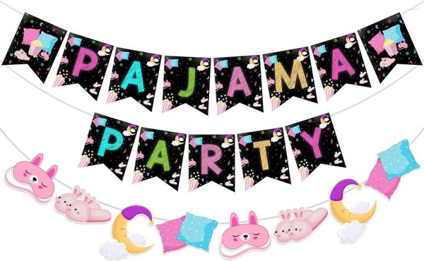 Decoración de fiesta, cartel de pijama para niñas, banderines de sueño, guirnalda, decoración temática para fiesta de pijamas, suministros de Spa para cumpleaños y Baby Shower