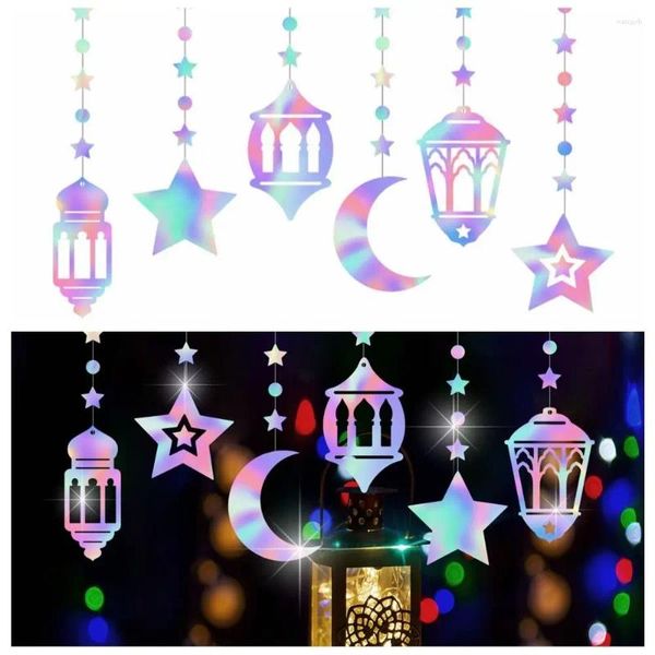 Papier de décoration de fête Eid Mubarak Garland Castle Lantern Moon Star Hanging Decorative Banner Home Festival musulman