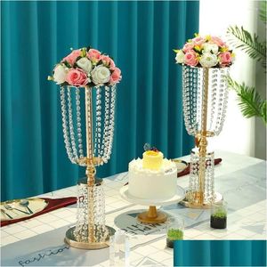 Décoration de fête Décoration de fête 12pcs Acrylique Cristal Mariage Route Plomb Table Fleur Stand Chandelier Pièce Maîtresse Fournitures D'événement Dr Dhte1