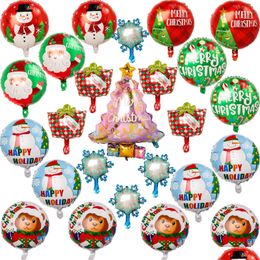 Décoration de fête Décoration de fête Ballons en feuille de Noël 18 pouces Arbre de Noël Père Noël Bonhomme de neige Boîte-cadeau Flocon de neige Décorations en mylar Balloo Dhppl