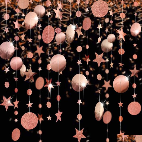 Décoration de fête Décoration de fête Rose Gold Circle Dot Garland Streamer Kit Glitter Papier Suspendu Bunting Bannière Fond Pour La Naissance Dhpbz