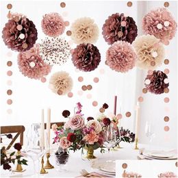 Décoration de fête Décoration de fête Rose Rose Bury Décorations de mariage Papier Pom Poms Dots Guirlandes Suspendues Toile de Fond Pour Sweet 16 18 Bir Dhkif