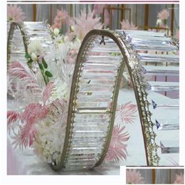 Décoration de fête Décoration de fête Mariage Fleur Stand Crystal Wave en forme de S en constante évolution Big Grid Road Lead Iron Art Golden Drop Del Dhr3F