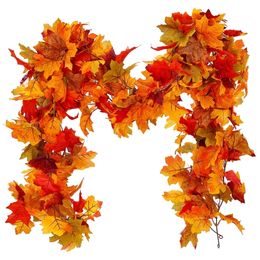 Party Decoration Party Joy Artificial Vine Red Autumn Maple Leaf Fake Garland voor Kerstmis Halloween Thanksgiving open haard herfstdecor 220921