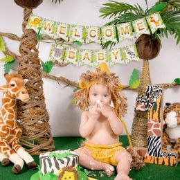Feestdecoratie patimaat welkom babybanner Jungle Woodland dieren decor douche boy girl safari verjaardag