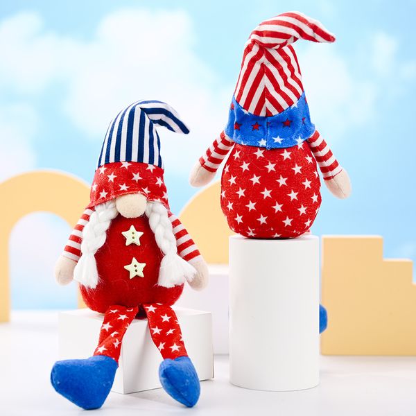 Decoración de fiesta Día de los veteranos patrióticos Tomte Gnome Decoraciones Estrellas hechas a mano Muñeco de peluche Adornos suecos 4 de julio Regalo GGA4733