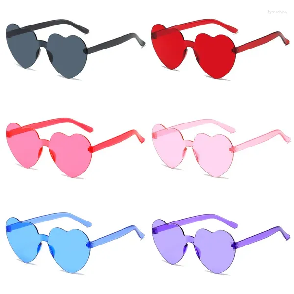 Lunettes de soleil en forme de cœur de pêche, décoration de fête, pour la saint-valentin, couleur gelée, sans cadre, une pièce éblouissante