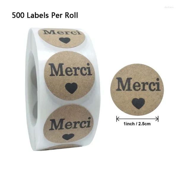 Piezas de decoración de fiesta/Roll Round Merci Etiquetas Pegatinas Adhesivas French French Tags Tarjetas de Acción de Gracias sellado 50 lb